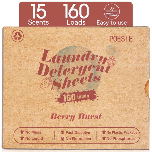 Laundry Detergent Sheets, Berry Burst Scent, No Plastic, 160 Count, 1 Pack
