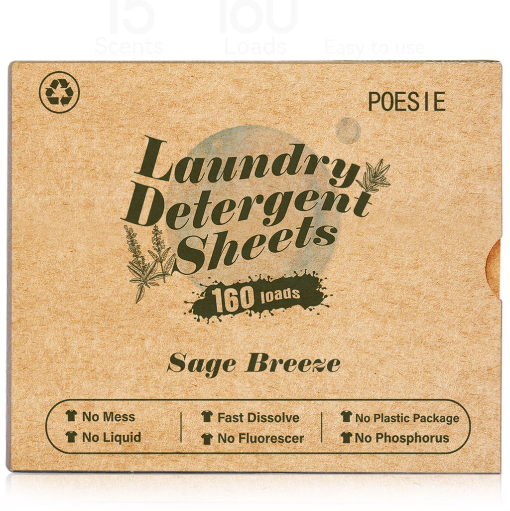 Laundry Detergent Sheets, Sage Breeze Scent, No Plastic, 160 Count, 1 Pack