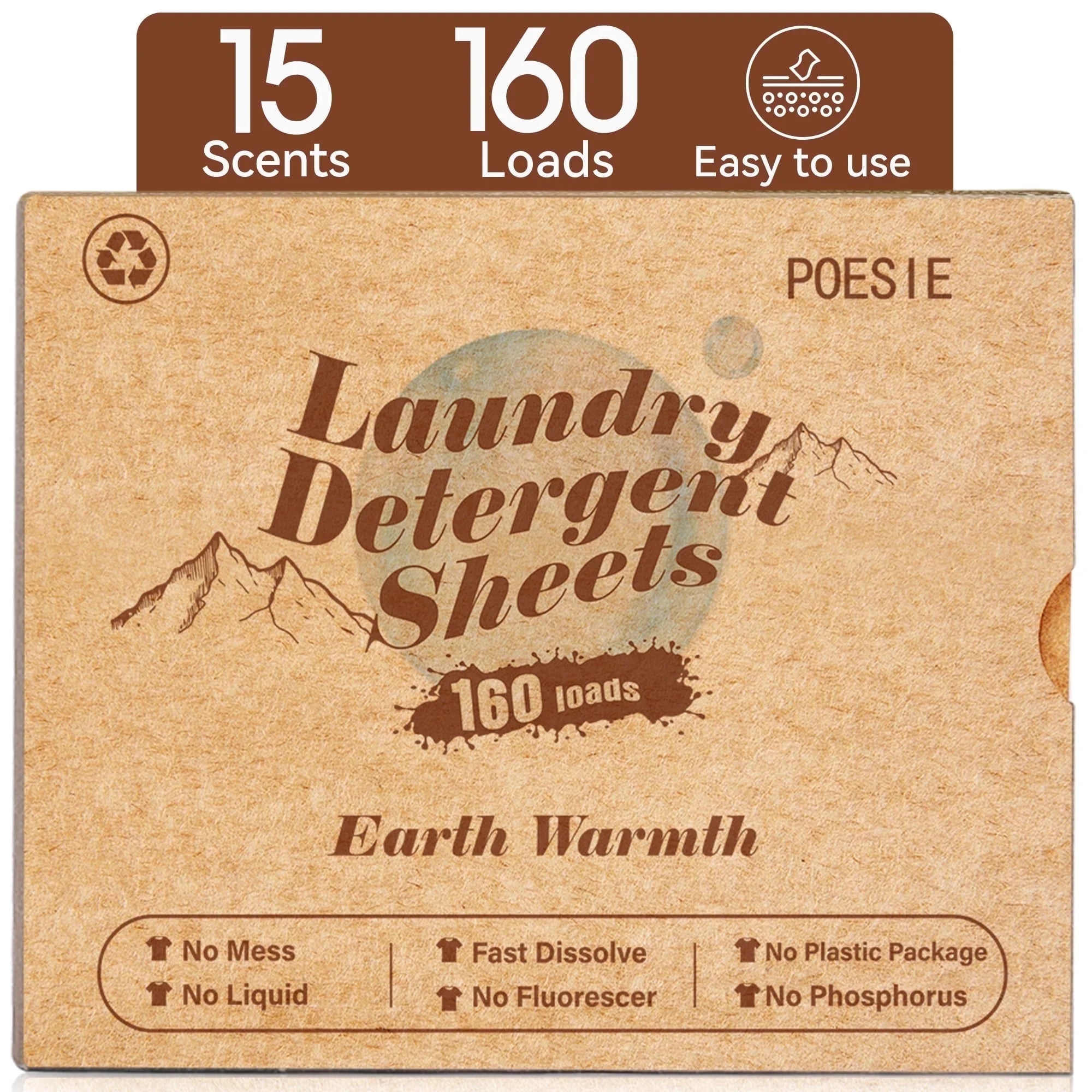 Laundry Detergent Sheets, Earth Warmth Scent, No Plastic, 160 Count, 1 Pack