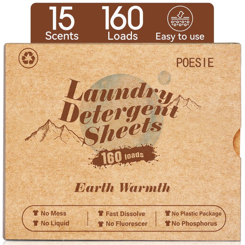 Laundry Detergent Sheets, Earth Warmth Scent, No Plastic, 160 Count, 1 Pack